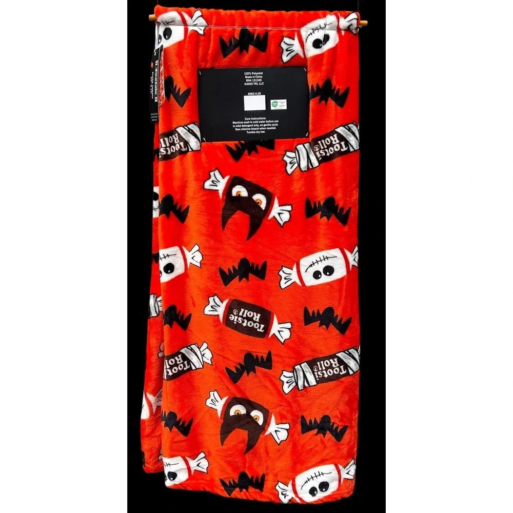 Tootsie Roll Candy Halloween Plush Throw Blanket 60 x 70 Orange/Black